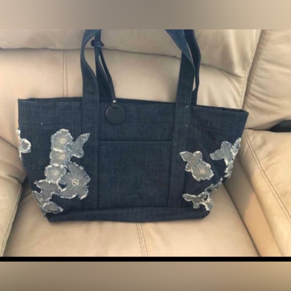 Michael Kors Dark Blue Tote with White Floral Design